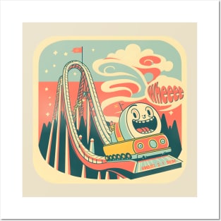 Cute Nostalgic 60s Roller Coaster, Stylish Vintage Posters and Art